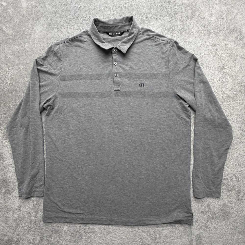 Travis Mathew Polo Shirt Mens‎ XL Gray Long Sleeve Striped Golf Collared